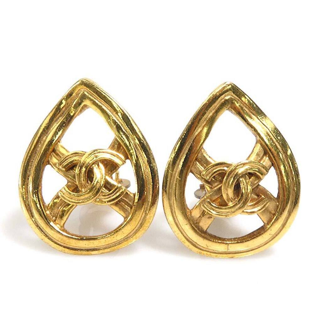 CHANEL Authentic Gold Logo Earrings - Picture 1 of 5